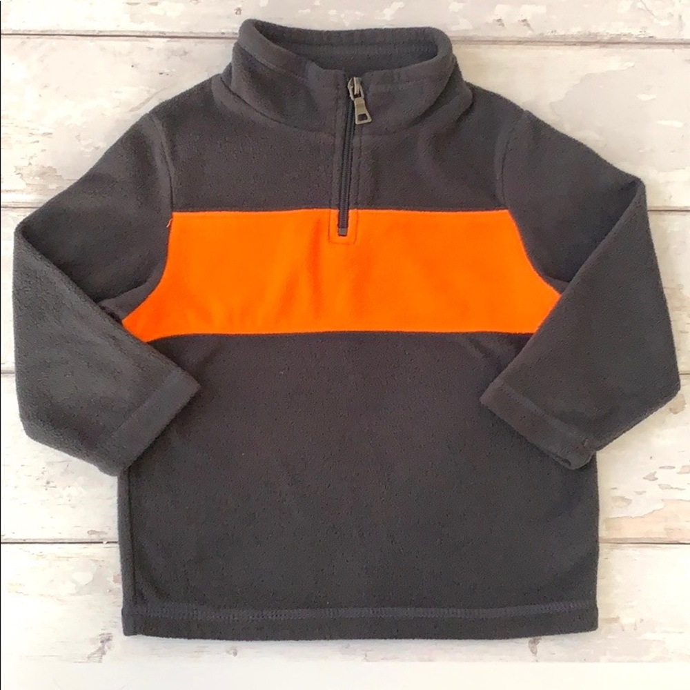 Boys 2T Fleece Pullover 3/4 Zip Sweater Gray Orange Toddler Kids 1989 Place